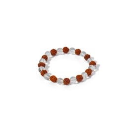 Mystic Gleam Rudraksha Bracelet with Clear Quartz Strech Beads for Men – 8MM Natural Gorgeous Semi-Precious Gemstones – Adjustable, Handcrafted Bead Bracelet Unisex