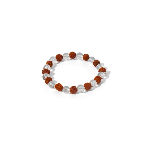 Mystic Gleam Rudraksha Bracelet with Clear Quartz Strech Beads for