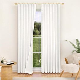 YZ HOME Pinch Pleated Blackout Curtains 2 Pages Linen Full Black Out Curtains for Bedroom Living Room Darkening Thermal Insulated 102 Inch Thick Pinch Pleat Drapes with Hooks 40" Wx102 L,Ivory