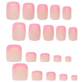 Eoopoon 48Pcs Gradient Pink French Tip Press On Nails & Toenails Set – Medium Square Fake Nails Full Cover Acrylic Stick On Nail Kit for Women Girls, Reusable Charming Nail Kit(Gradient Pink)