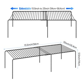 DPZM Expandable Storage Shelf, Pantry Organizers and Storage, Adjustable Rustproof Metal Wire Spice Rack, Space Saver Kitchen Storage Shelves for Pan, Pot, Countertop,Drawer, Fridge, Set of 2, Black