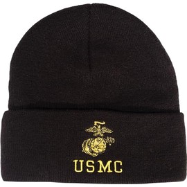 Rothco Embroidered USMC Watch Cap with Gold Eagle, Globe, & Anchor Insignia, Black