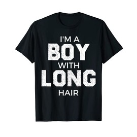 T-Shirt with German Text "Ich bin ein Junge mit lange Haaren" (I'm a boy with long hair), black