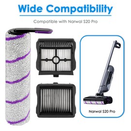 (5 Pack) S20 Pro Replacement Brush Rollers and HEPA Filters Compatible with Narwal S20 Pro Wet Dry Vacuum Cleaner, 2 Brush Rollers, 3 HEPA Filters, Replacement Parts