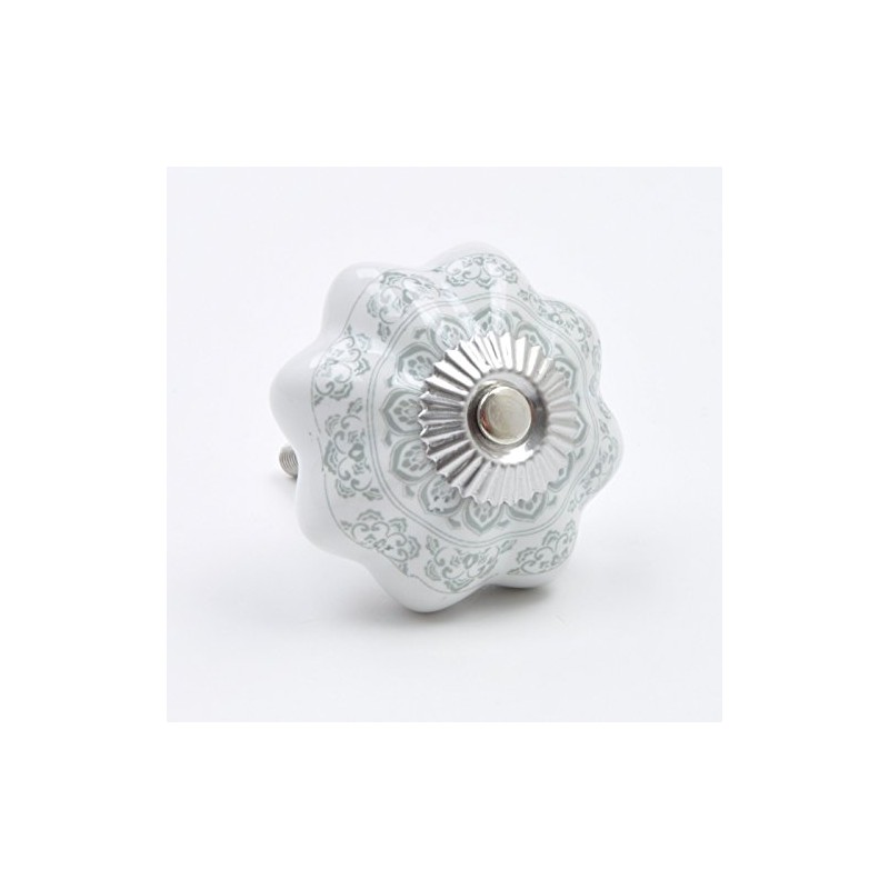 Grey Detailed Floral Pattern Ceramic Knob, Pull, Handle, for Cupboards,