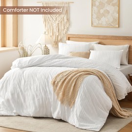 BESTSWEETIE White Duvet Cover Full Size – Striped Tufted Full Duvet Cover Set with Zipper Closure, 3pcs Soft Microfiber Boho Duvet Cover Set for All Seasons (Full, 80"x90")