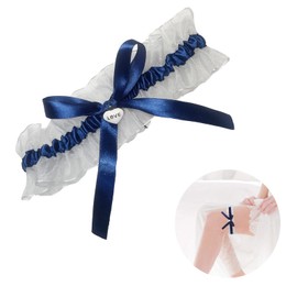 1 Stück Braut-Spitzenstrumpfband Hochzeitsstrumpfband blaues Band elfenbeinfarbenes Strumpfband elastisches Strumpfband mit Schleifen und Anhängern für Hochzeit Brautaccessoires Braut Must-Have für