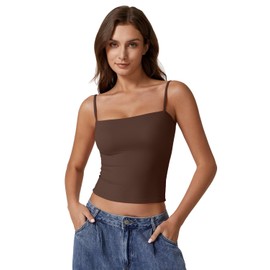 QINSEN Women's Sleeveless Tank Top Scoop Neck Double Layer Spring Summer Basic Cami Shirts Chestnut M