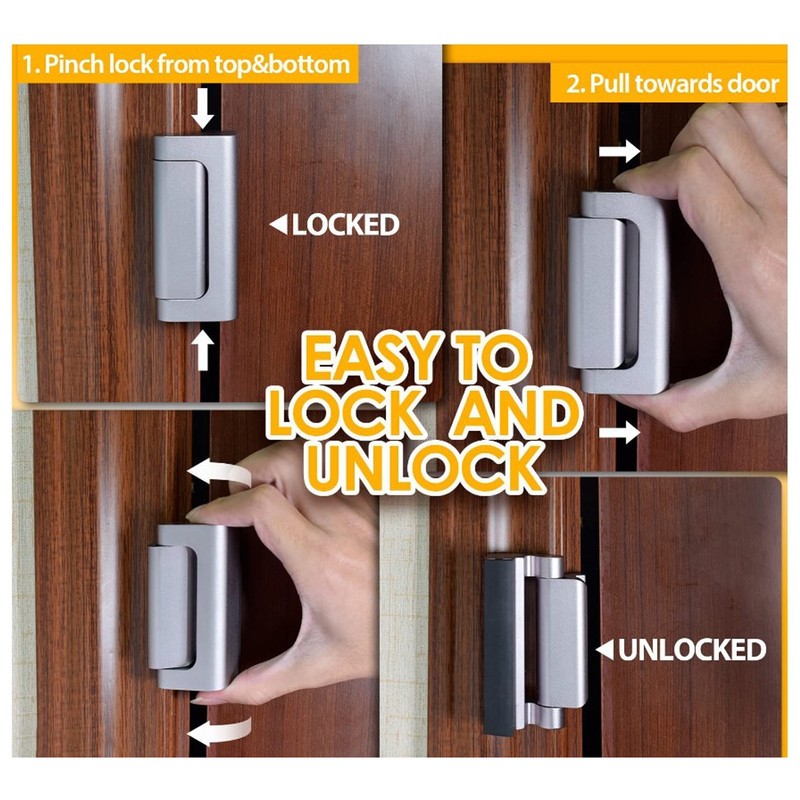 Home Security Door Lock Withstand 800lbs Aluminum Alloy Childproof Door