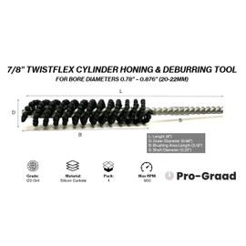 Pro-Graad TwistFlex Cylinder Hone | 7/8” (23.8mm) 120SC Flexible Cylinder Honing & Deburring Tool | 0.875" Bore Brush for Hole Diameters 0.78” – 0.876” | Silicon Carbide 120 Grit (Pack of 1)