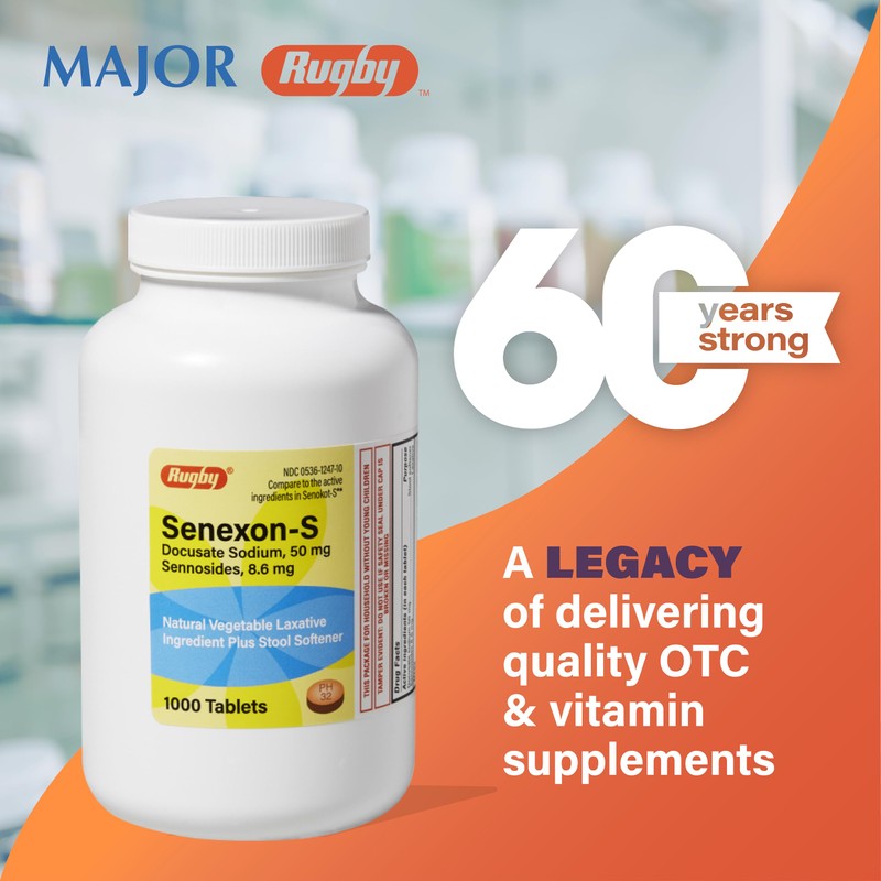 Rugby Senexon-S Natural Vegetable Laxative Plus Stool Softener - Docusate