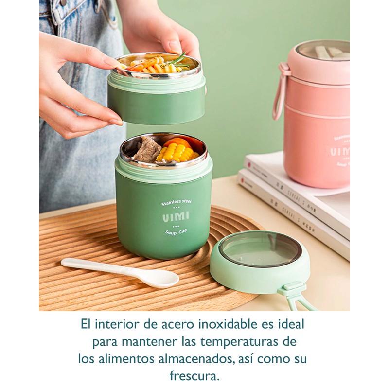 Lonchera De Acero Inoxidable Termica De 710ML Con Cuchara Caja