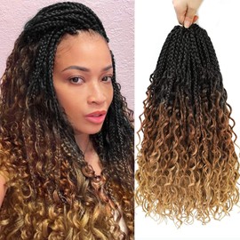 Goddess Box Braids Crochet Hair for Black Women 18 Inch 8 Packs Boho Crochet Braids with Curly Ends Pre Looped Bohemian Knotless Long Crochet Boho Braids Mermaid Box Braids Crochet Hair (1B/30/27)