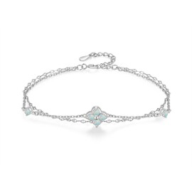 PHNIBIRD Clover Bracelet 925 Sterling Silver Dainty Love Friendship Birthstone Bracelet Lucky Four-Leaf Clover Jewellery for Women and Girls, 16 + 3 cm, Sterling Silver, Cubic Zirconia