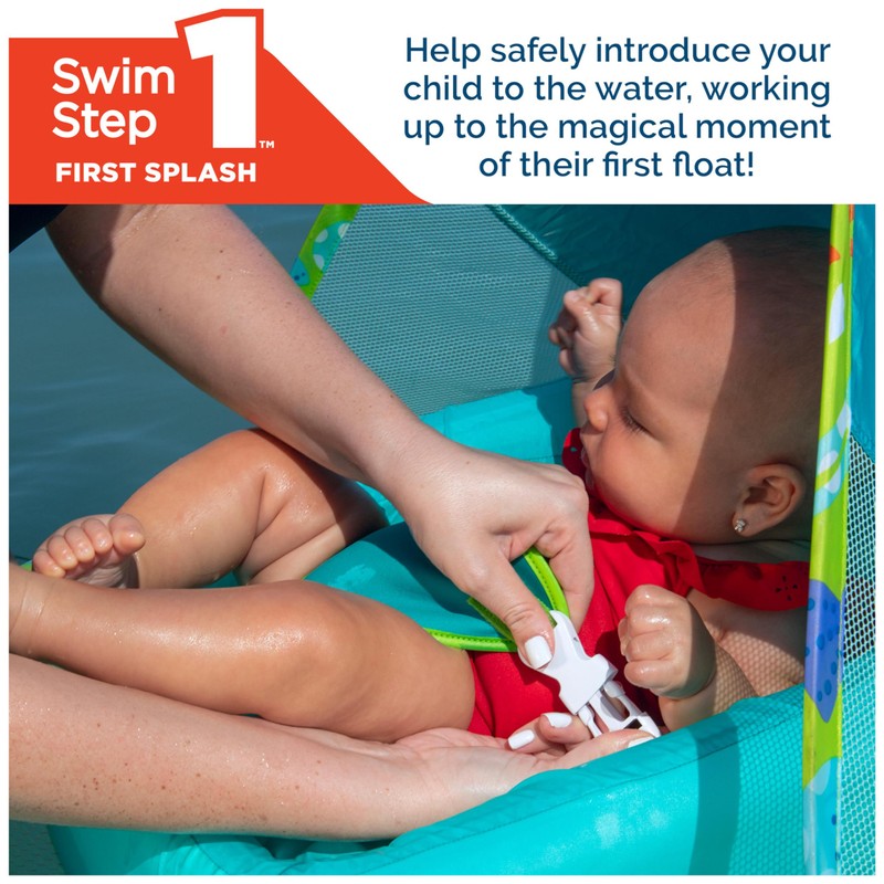 SwimWays Baby Spring Float with Adjustable Canopy, Green Octopus