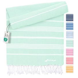 Fit-Flip Hammam towel - Beach towel XXL made from 100% recycled cotton - Quick-drying Turkish hammam beach towels, fouta, pestemal Turkish towels ideal as a Turkish blanket – Aqua – 100x200cm Sultan