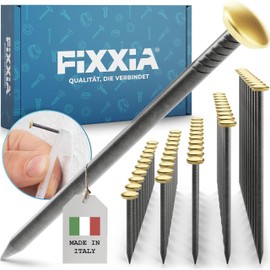 FIXXIA Picture Nails, Pack of 10, Diameter 2 mm, Black with Gold Decorative Head Diameter 6 mm, 20, 25, 30, 40, 50 mm, Steel Nails for Pictures, Concrete Nails, Wall Nail, Fixing, Picture Nail (20 mm)
