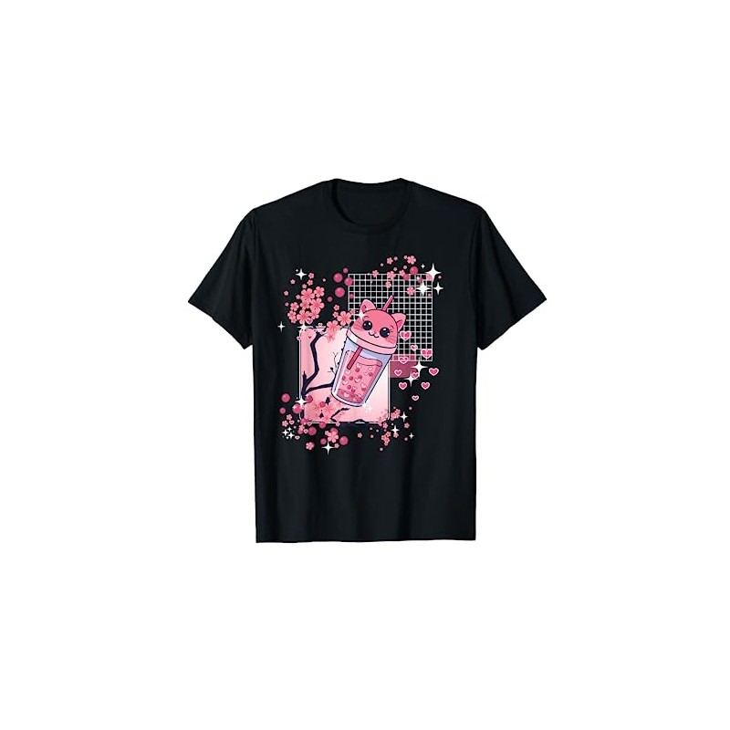 Kawaii Boba Tee Cat Bubble Tea Japanese Anime T-Shirt, black