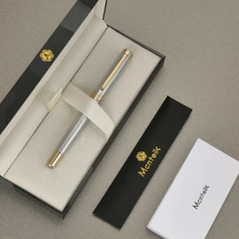 MCNTEIK Silver Chrome Rollerball Pen, Stunning Luxury Pen with Mesh Texture Design、Silver Chrome Finish and 24K Gold Accents, Nice Gift Set for Men & Women, Business, Executive, Office, Fancy Pens