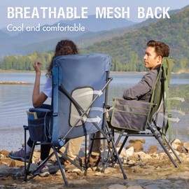 PORTAL Oversized Folding High Back Portable Lawn Chairs for Adults Outdoor Camp Sports Hunting Fishing Backyard with Hard Armrest Cup Holder Carrying Strap, Supports 400LBS, Blue