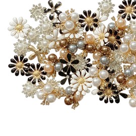 Mililanyo 80 Pieces Flower Rhinestone Buttons Faux Pearl Buttons Flat Back for Jewelry Making Wedding Party Home Decoration DIY Craft Hair Accessory