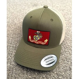 Flexfit US Marines Hat USMC Flag SnapBack or FlexFit Mesh Cap Handcrafted in Florida - Moss/Khaki Mesh