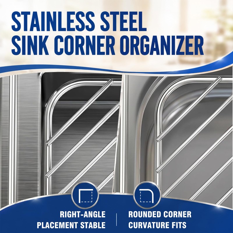 2PC Stainless Steel Corner Sink Shelf with Triangular Open Wire