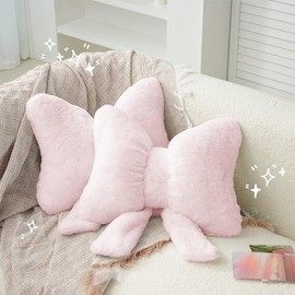 UNWAAT 2 Pcs Plush Bow Pillow Cute Bowknot Plush Pillow Soft Bow Lumbar Pillow Home Decorative Throw Pillows for Bed Couch Living Room Decor (Pink)