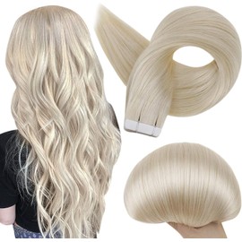 Full Shine Blonde Tape in Hair Extensions for Women Color 60 Platinum Blonde 20 Inch Long Hair Extension Double Sided Tape in Hair Extensions Real Human Hair 50 Grams 20 Pieces