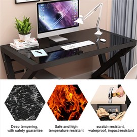 SAMERY Computer Desk Home Office Desks, 55.1 Inch Modern Simple Office Black Glass Desk Computer Table Study Gaming Writing Desk, Fashion Strength Tempered Glass Office Laptop Desk