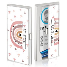 Swooflia Business Card Holder Case for Women Men Metal Pink Rainbow Be Kind Boho Slim Pocket Business Card Purse Cute for Realtors Real Estate Agents