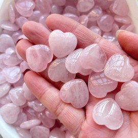 Pack of 20 Crystal Gemstones, Rose Quartz Heart Crystals 2.5 cm, Natural Healing Crystal Heart Stones Set for Girls, Reiki Healing Gemstones