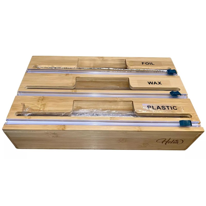 HELIA Bamboo Kitchen Wrap Organizer | Wall Mounting Foil and