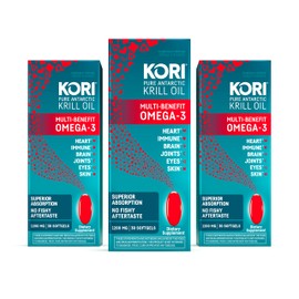Kori Krill Suplemento de Omega 3, aceite de krill antártico con mejor absorción que el aceite de pescado, cápsulas blandas de 1200 mg, 30 cápsulas... 