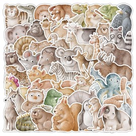 Watercolour Animal Sticker Set 50 Pieces Cute Decoration for Car Laptop Skateboard Bicycle Moped Motorcycle Bicycle Computer Suitable for Adults Children