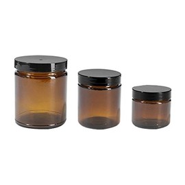 Premium Vials B67-12 Amber Glass Jar with Black Lid, 2 oz Capacity (Pack of 12)