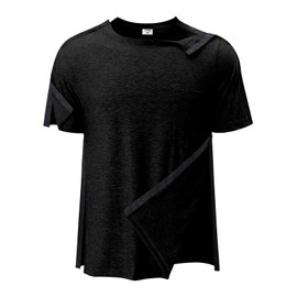 Fififlip Men's Post Shoulder Surgery Shirts Tear Away Recovery Short Sleeve Full Open Side Snap Chemo Shirts Comfy Black Medium Tops Adaptive Clothing