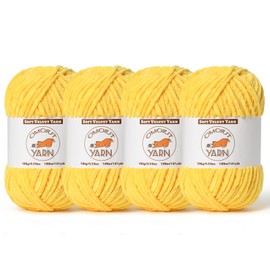 4 Pack Light Yellow Fluffy Velvet Yarn for Crocheting, Chunky Chenille Baby Blanket Yarn for Crochet, Soft Fuzzy Puzzle Yarn for Knitting, (100g/3.53oz Each) Bulky Thick Amigurumi Crochet Yarns