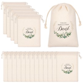 Xuniea Pack of 20 Thank You Party Favours Gift Bags for Graduation Christening Birthday Wedding Party Bag Confirmation Communion Flower Seeds Fabric Bag with Drawstring for Colleagues Teachers