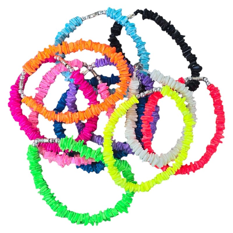 BlueRica Puka Chip Shell Anklet (Solid Color) 10" (White)