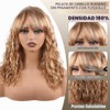 Peluca Pelo Humano Body Wave Marrón Rubio Flequillo 16 Pulg