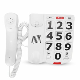 Acogedor Teléfono de Botón Grande para Personas Mayores, Teléfono Fijo con Cable con Función de Marcación de un Solo Toque Y Timbre Alto, para Personas Mayores con Problemas Auditivos Y Visuales