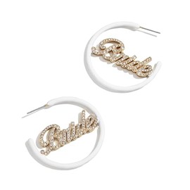 BaubleBar Wife of the Party Earrings - Fun Bride Hoop Earrings, Bachelorette Earrings, Wedding Earrings, Hoop Earrings for Women, Novelty Earrings for Women, Themed Earrings - White/Gold