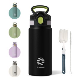 Fjbottle Insulated Water Bottle with Straw - 20 oz Vacuum Stainless Steel Water Bottle, Leak Proof Locking Lid Travel Mug, Reusable BPA-Free Tumbler Bottle, Suitable For Sport, Gym (Black)
