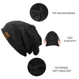 Beanie Hat Women - Winter Warm Knitted Beanies Ladies Thermal Wooly Hat Soft Stretch Slouchy Beanie Skull Cap Cable Knit Hat for Women Girls Outdoor UK Black
