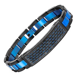 Willis Judd Mens Bracelet Engraved I Love You In Gift Box Blue Stainless Steel Carbon Fibre