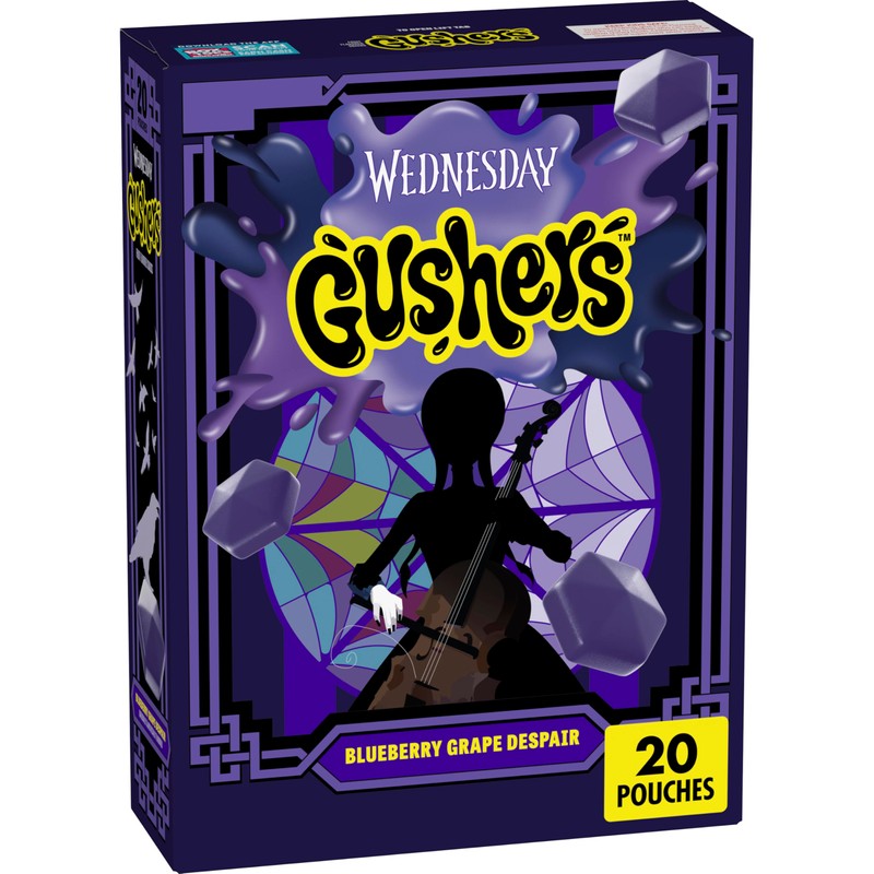 Gushers Wednesday TV Series Fruit Flavored Snacks, Blueberrry Grape Despair,