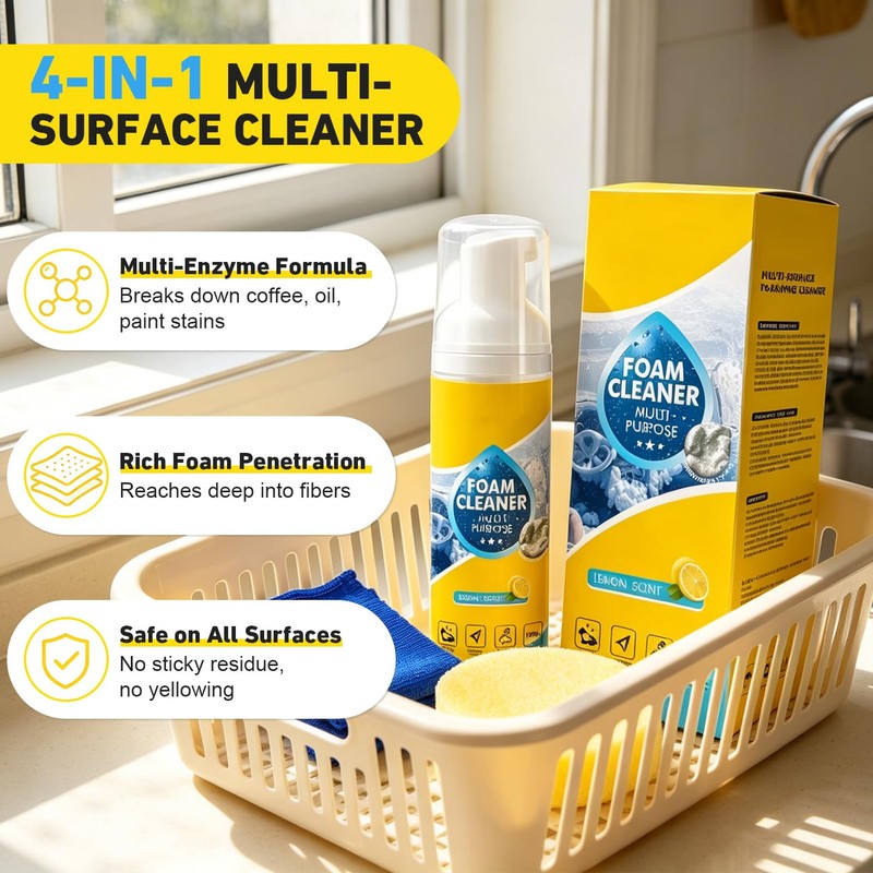 Foam Cleaner All Purpose, 4-in-1 Multi-Enzyme Foam Cleaner（2PCS）