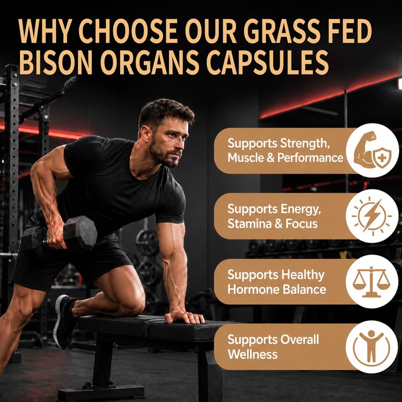 19-IN-1 Primal Bison Organs Supplement for Men, 100 Capsules, Grass‑Fed