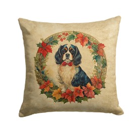 Caroline's Treasures DAC2338PW1414 Cavalier Spaniel Christmas Flowers Throw Pillow Machine Washable, Indoor Outdoor Decorative Pillow for Couch, Bed or Patio, 14Hx14W
